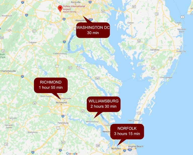 airport to destination mapped (Dulles)