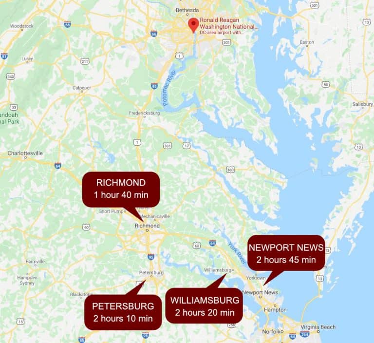 airport to destination mapped (Reagan)