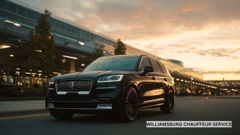Luxury SUV arriving at Richmond International Airport, chauffeured ride for a prompt, comfortable transfer.
