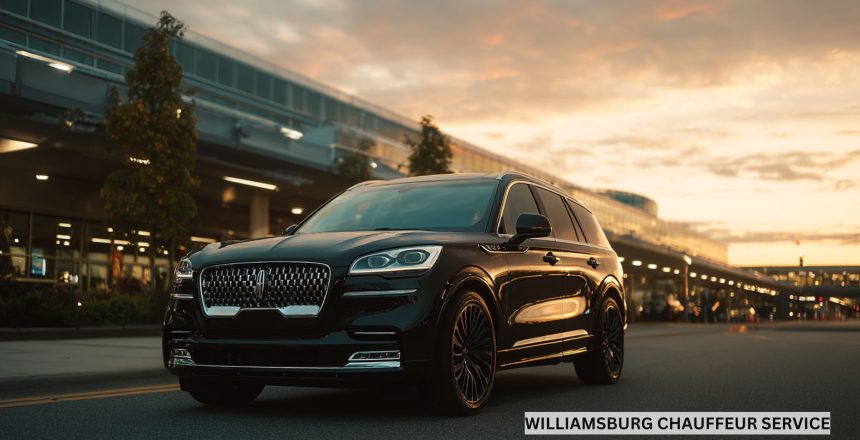 Luxury SUV arriving at Richmond International Airport, chauffeured ride for a prompt, comfortable transfer.